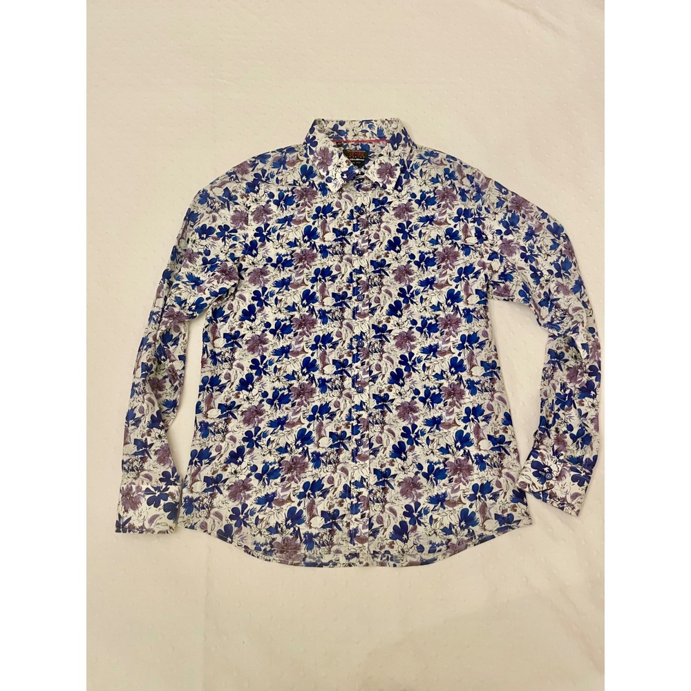 Tailored Recreation TR Premium Mens XXL Slim Fit Linen Cotton Floral Shirt Blue